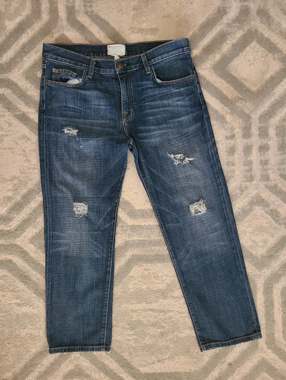 Current/Elliott The Boyfriend Womens Dark Blue Distressed Straight Jeans Size 28